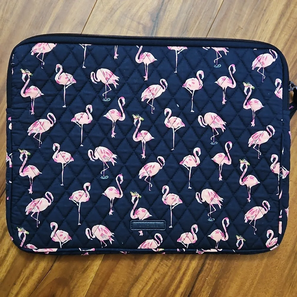 Vera Bradley Flamingo Fiesta Quilted Laptop Sleeve 14” Padded Tablet Case Navy